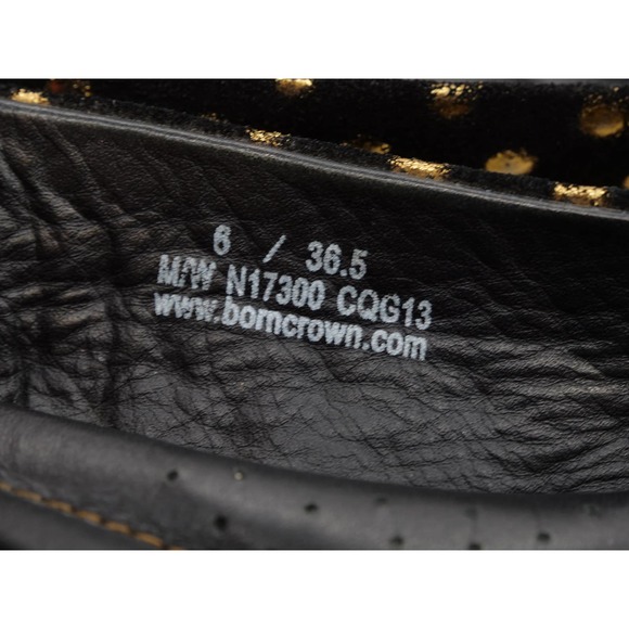 Born Crown Ballet Flats Womens 6 Black Suede Gold Spotted Round Toe Slip On Shoe - Picture 9 of 12